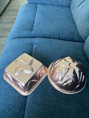 Vintage Set Copper Colored Aluminum Molds (2), Jello, Cake, Candy or Wall Decor